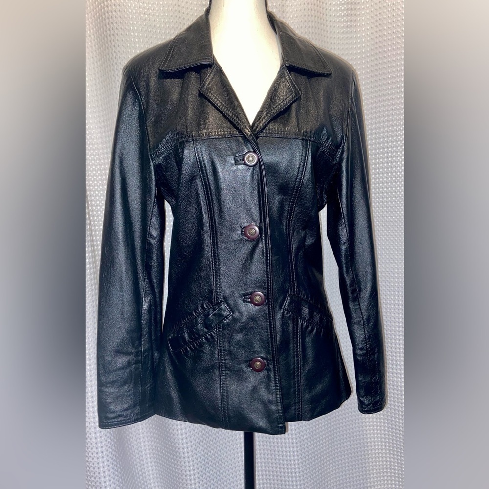 Vintage Leather Ranch buttoned‎ black Y2K leather Jacket size XS